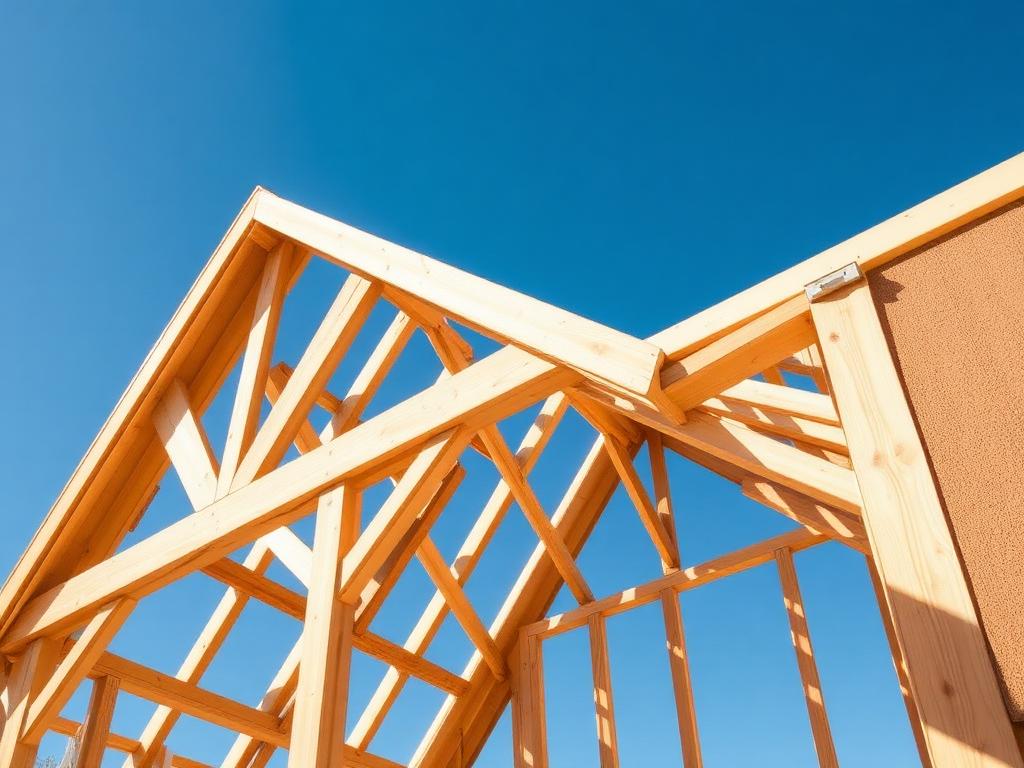 Charpente en bois neuve d'une maison en construction