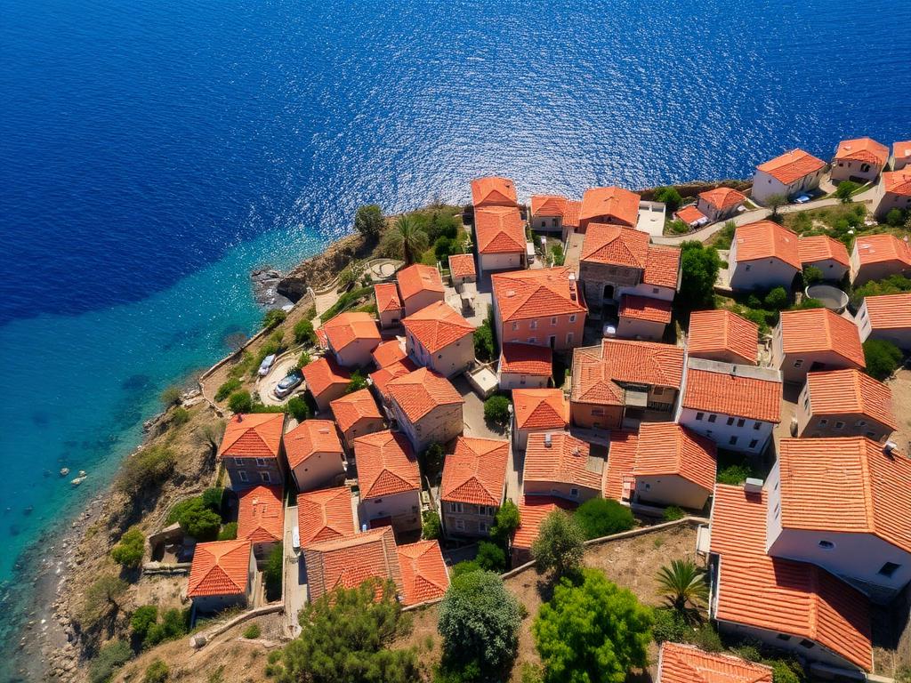 Village corse aux toits de tuiles surplombant la mer